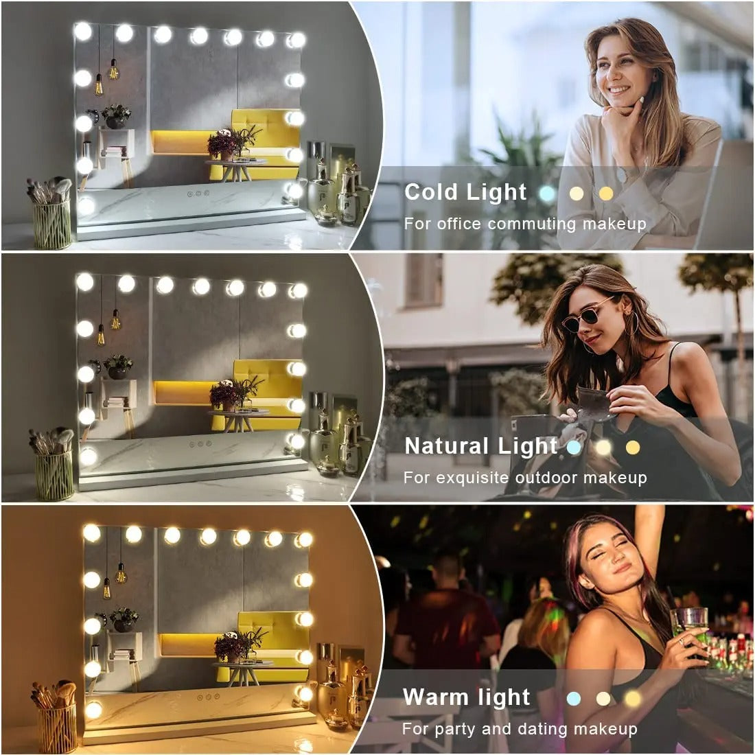 Large Vanity Makeup Mirror with 14 LED Bulbs – 3 Color Modes, Hollywood Mirror for Dressing Room & Bedroom