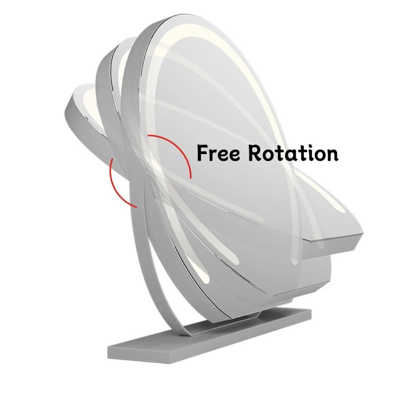 Round LED Vanity Mirror with Smart Touch, Dimmable 3-Light Modes & 360° Rotation for Bedroom