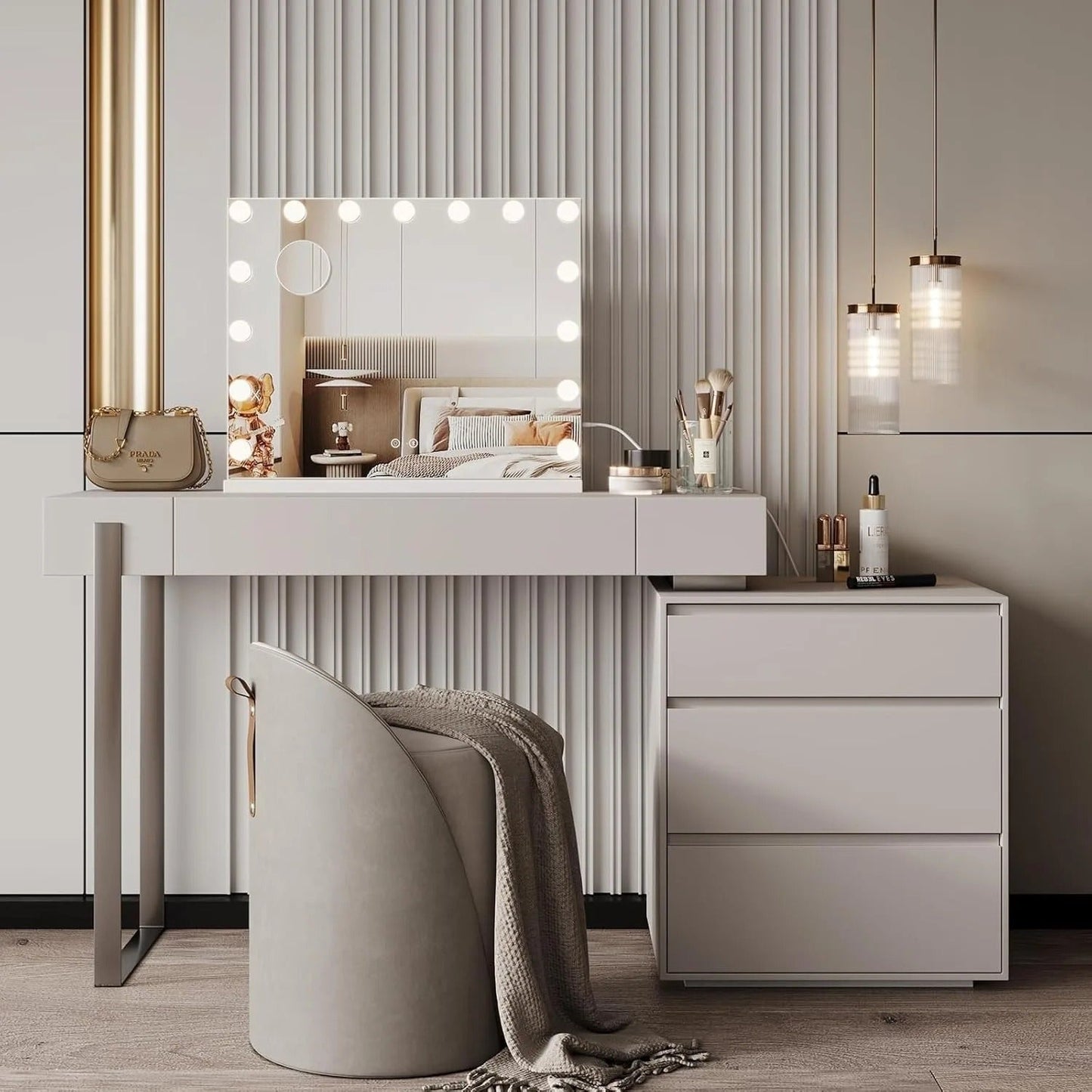 Bluetooth Speaker Hollywood Vanity Mirror with Lights – 58×45cm Large LED Makeup Mirror, 15 Dimmable Bulbs, 3 Color Modes & USB Port