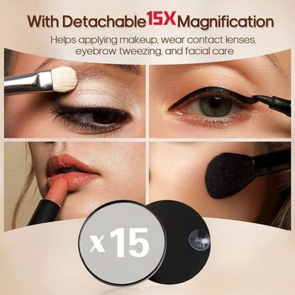 Rechargeable LED Makeup Mirror with 3 Lights Color, 15X Magnification – Perfect Gift for Women