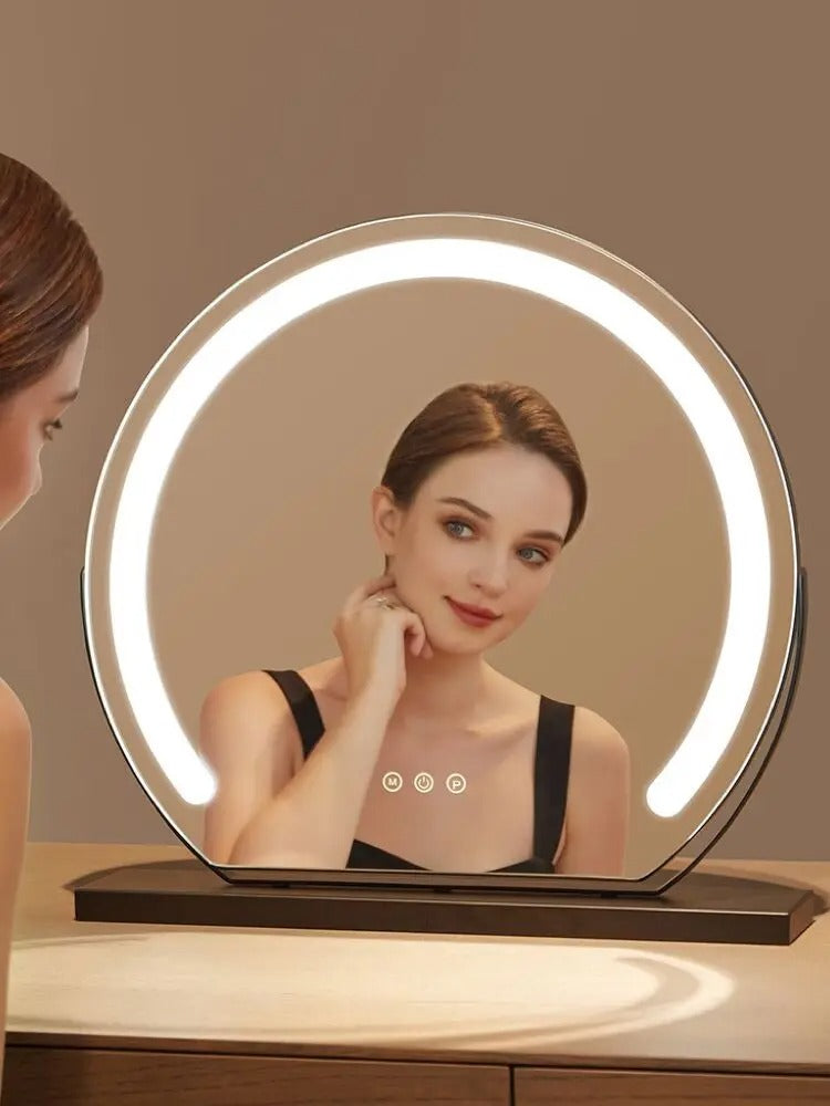 Round LED Vanity Mirror with Smart Touch, Dimmable 3-Light Modes & 360° Rotation for Bedroom