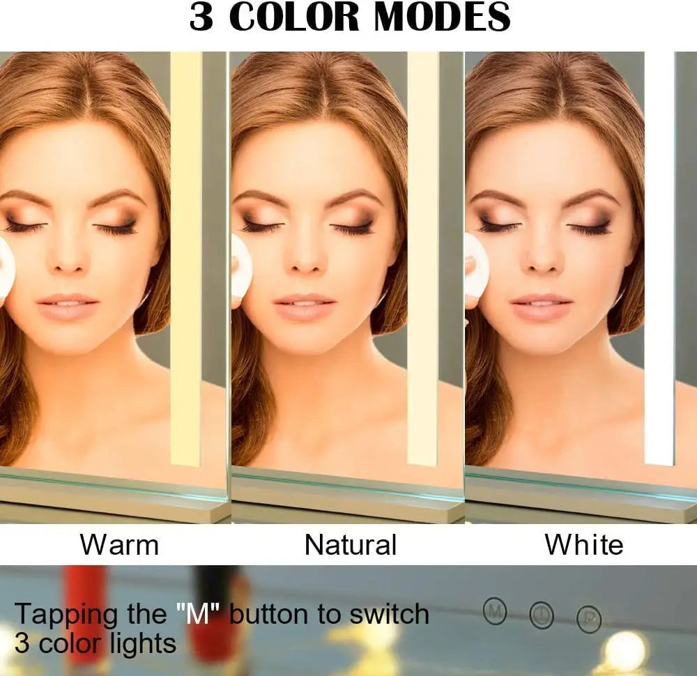 Lighted Vanity Round Makeup Mirror with 3 Color Lighting Modes, Diameter.