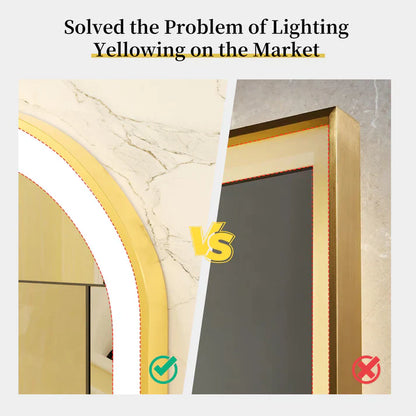 Oval Gold Aluminum Frame Frontlit LED Smart Bathroom Illumination Mirror, Wall Mounted, Anti-Fog