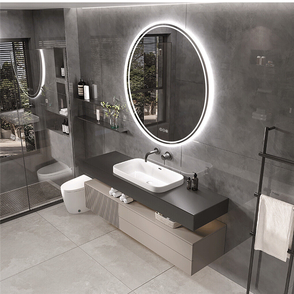 Round Backlit Light Bathroom Smart Mirror,Wall Mounted, Anti-Fog, 3 Color Settings