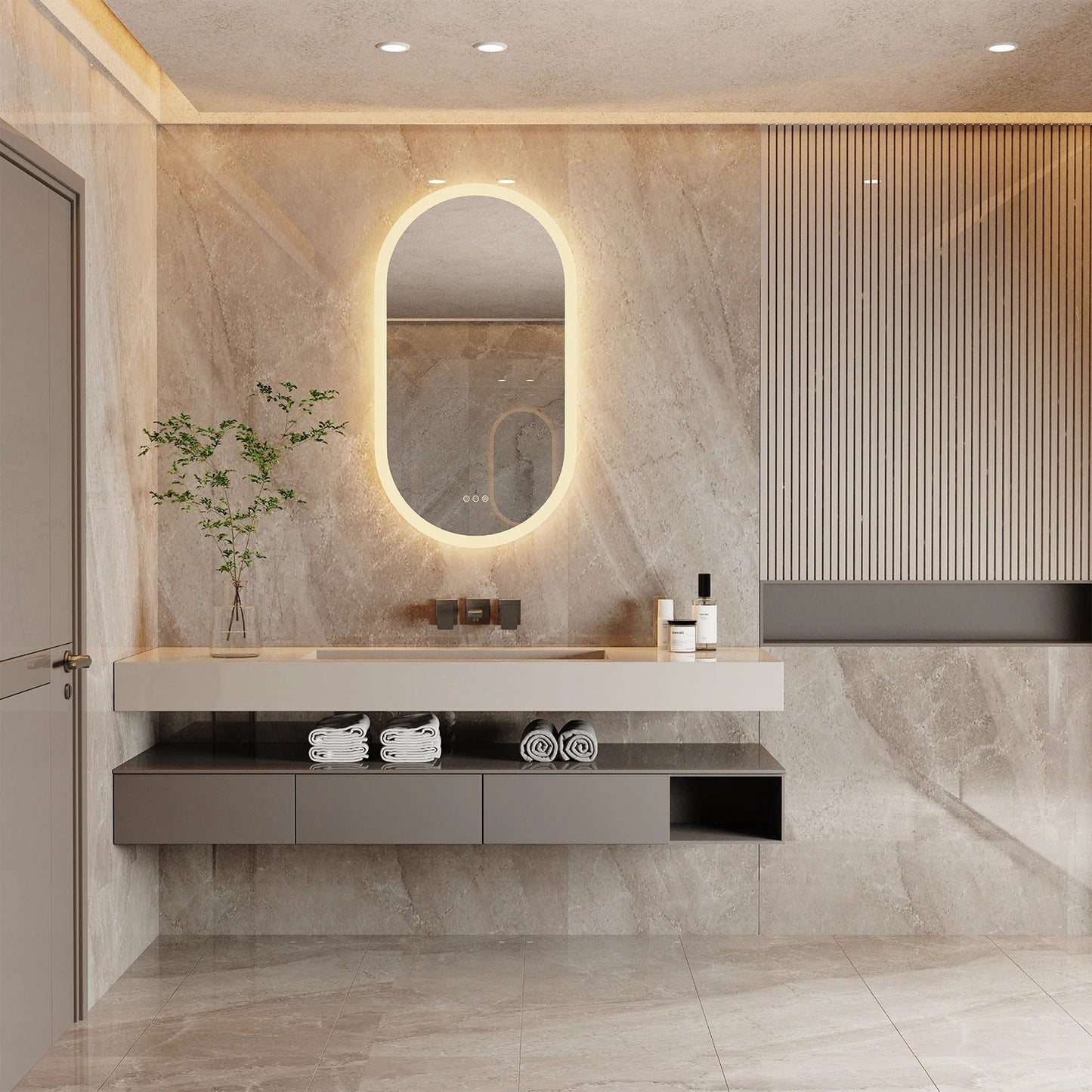 Arched Oval Large Backlit Light LED Makeup Bathroom Smart Bathroom Illumination Mirror, Wall Mounted, Anti-Fog