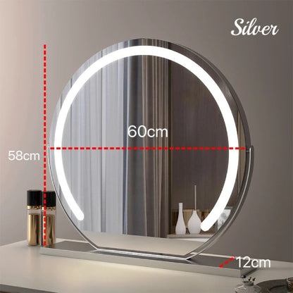 Round LED Vanity Mirror with Smart Touch, Dimmable 3-Light Modes & 360° Rotation for Bedroom