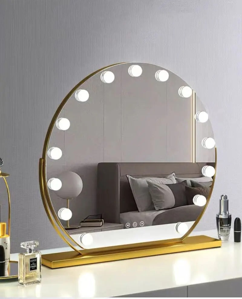Round Vanity Makeup Mirror with Lights – 3 Color Modes, Detachable 15x Magnification Hollywood Mirror for Bedroom & Dressing Room