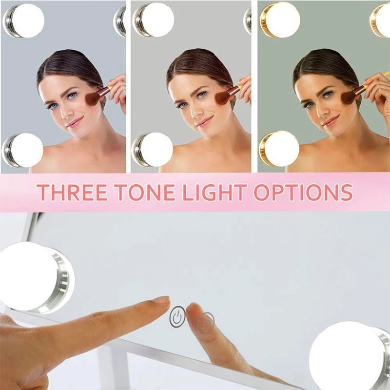 Round Vanity Makeup Mirror with Lights – 3 Color Modes, Detachable 15x Magnification Hollywood Mirror for Bedroom & Dressing Room