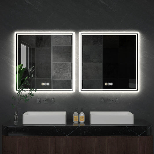 Square Backlit Light LED Makeup Bathroom Mirror or Wall Mounted, Vanity Mirror  Frameless ,Anti-Fog