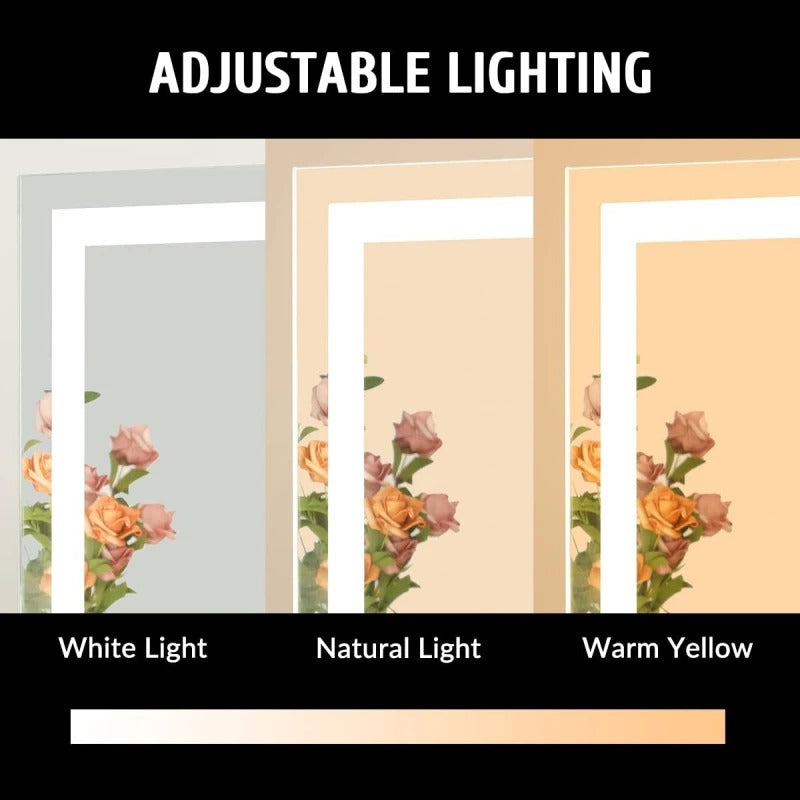 LED Vanity Mirror with Touch Sensor – Dimmable 3-Color Lighted Makeup Mirror for Bedroom